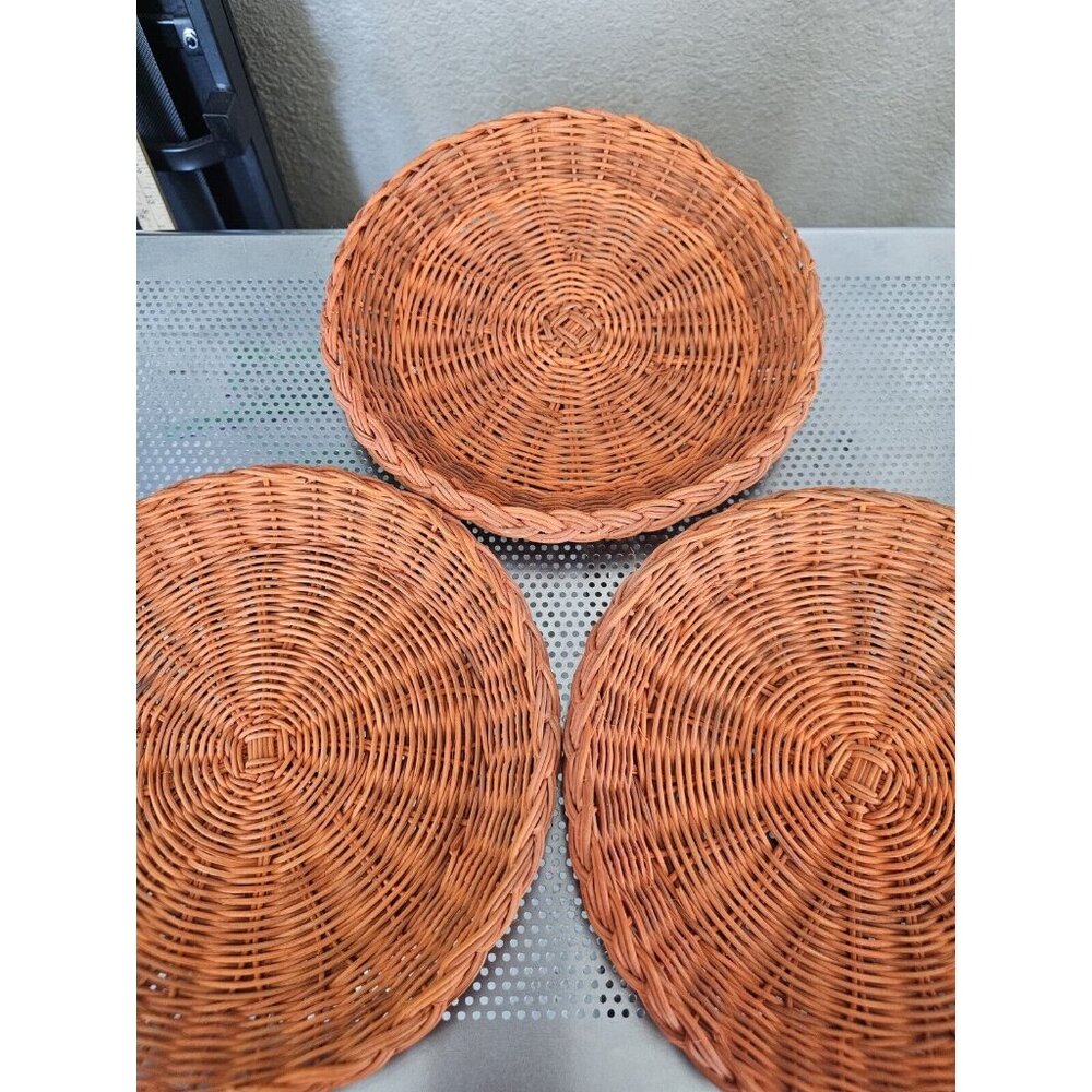 Unbranded Set Of 3 Orange Wicker Paper Plate Holders